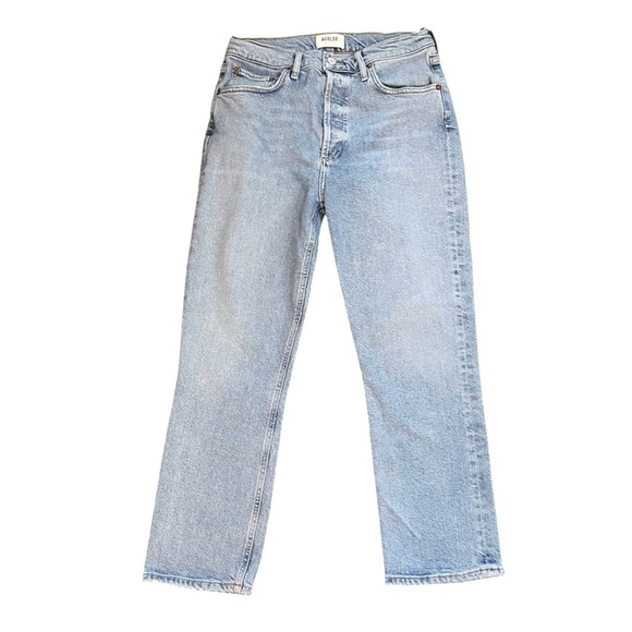 AGOLDE Riley High Rise Slim Straight Crop Light Blue Wash Denim Jean Size 28 - Picture 4 of 13